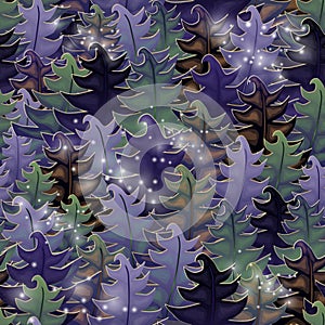 Halloween magic forest, seamless pattern