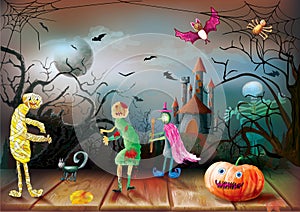 Halloween magik spooky night background