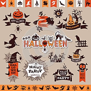 Halloween monochrome emblems for decoration. Vector collection