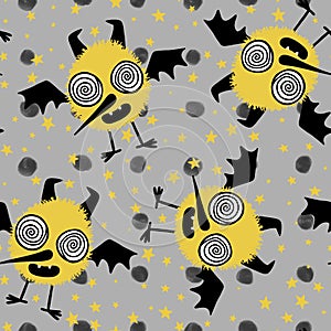Halloween monsters birds seamless cartoon cute vampire pattern for wallpaper and fabrics and linens and wrapping