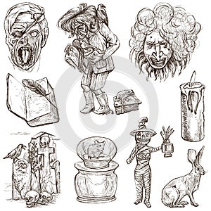 Halloween, Monsters, Magic - Hand drawn pack on white