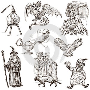 Halloween, Monsters, Magic - Hand drawn pack on white