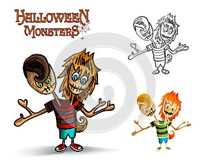 Halloween monsters spooky two heads zombie EPS10 f