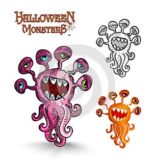 Halloween monsters weird eyes squid EPS10 file.