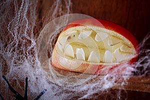 Halloween mouth with teeth made from an apple