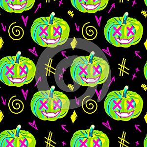 Halloween neon seamless pumpkin pattern. Ideal for creating seamless designs and illustrations for various projects like