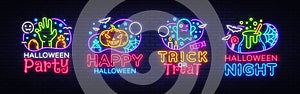 Halloween neon sign collection vector. Halloween Party Design template and web for banner, poster, greeting card, party