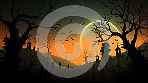 Halloween night background, cemetery, dark castle. foolmoon. generative ai