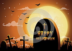 Halloween night background,Gravestones and full moon