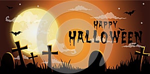 Halloween night background,Gravestones and full moon