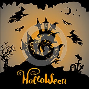 Halloween night background with haunted house