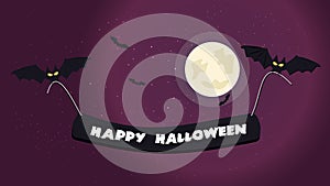 Halloween night background picture with flying bats holding a happy halloween text, Vector elements for banner, greeting