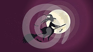 Halloween night background picture with flying witch and bats., Vector elements for banner, greeting card halloween