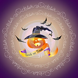 Halloween night background with words Trick or Treat, October.