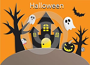 Halloween Night and Black House Background Illustration