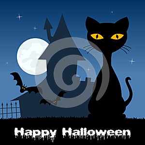 Halloween Night with Cat & Haunted House