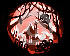 Halloween night concept, Real paper cut with invert light and sh