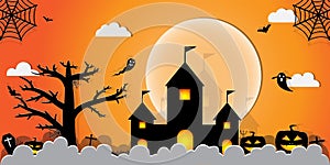 Halloween Night Concept Vector.paper art style