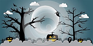 Halloween Night Concept Vector.paper art style