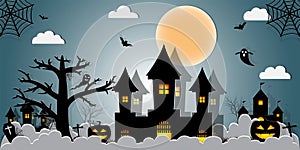 Halloween Night Concept Vector.paper art style