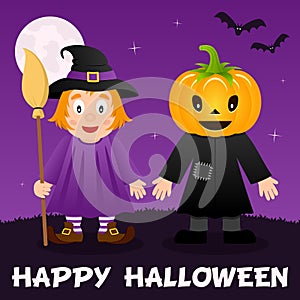 Halloween Night - Cute Witch & Scarecrow