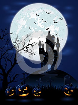 Halloween night with dark castle