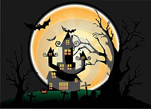 Halloween Night and Full Moon Background Vector illustrations.