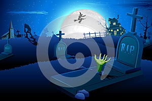 Halloween night in graveyard