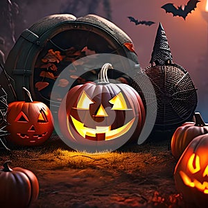 Halloween night, halloween pumpkins and bats for october 31