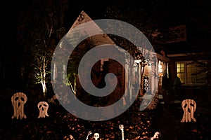 Halloween night lights decorating house
