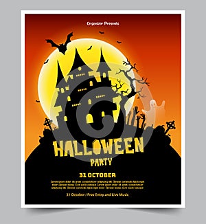 Halloween night party background with full Moon, Halloween banners with pumpkins