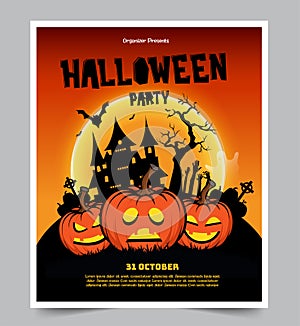 Halloween night party background with full Moon, Halloween banners with pumpkins