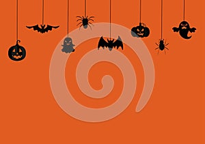 Halloween Night Party Background Landing Page Illustration With Witch, Haunted House, Pumpkins, Bats and Full Moon