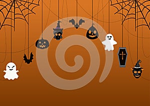 Halloween Night Party Background Landing Page Illustration With Witch, Haunted House, Pumpkins, Bats and Full Moon