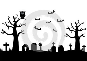 Halloween Night Party Landing Page Illustration With Witch, Haunted House, Pumpkins, Bats and Full Moon. For Background, Banner