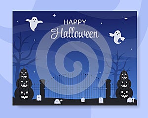 Halloween Night Party Photocall Template Hand Drawn Cartoon Flat Illustration