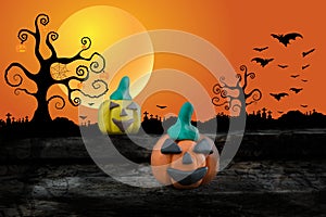 Halloween night with plasticine on the moon background