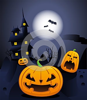 Halloween night scary pumpkin illustration
