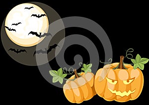 Halloween night scene with pumpkins