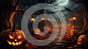 Halloween night   spooky moon in cloudy sky with bats   contain 3d illustration