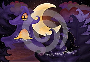 Halloween night wallpaper with haunted house