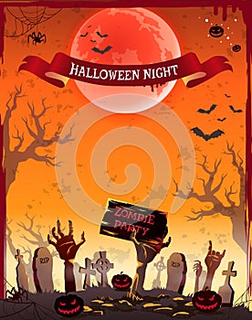 Halloween Night Zombie Party Vector Illustration