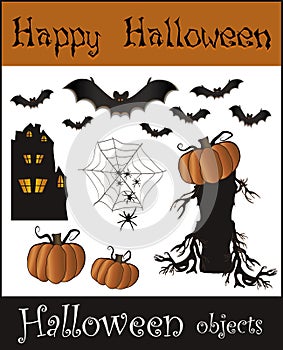 Halloween objects - bat pumpkin spider web house t