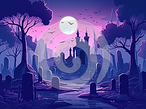 Halloween old Graveyard pink, violet Background
