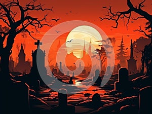 Halloween old Graveyard red, orange Background