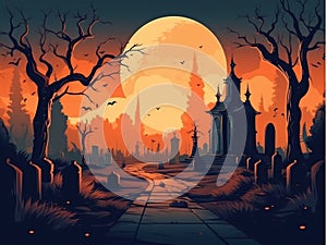 Halloween old Graveyard red, orange Background