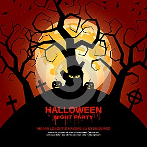 Halloween orange scary night vector background