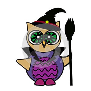 Halloween owl sorceress art vector face isolate on white.