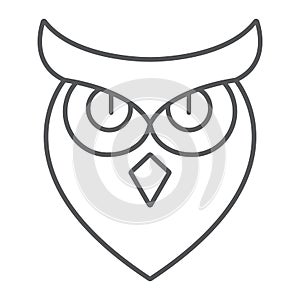 Halloween owl thin line icon, animal and wisdom, bird sign, vector graphics, a linear pattern on a white background.