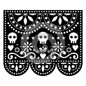 Halloween Papel Picado design with skulls, Mexican paper cut out pattern - Dia de Los Muertos, Day of the Dead celebration photo